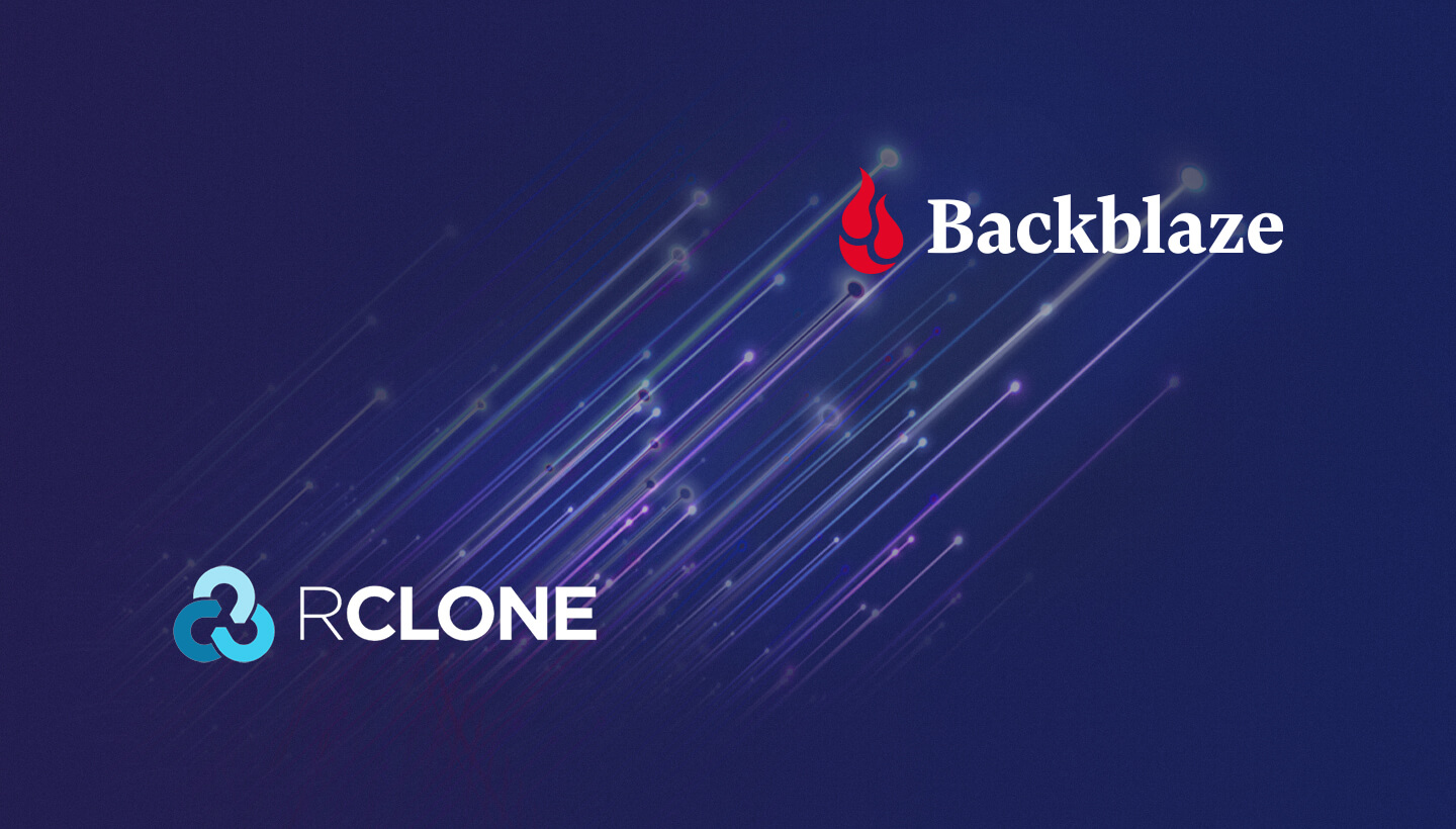 An illustration with lines going between the rclone and Backblaze logos.