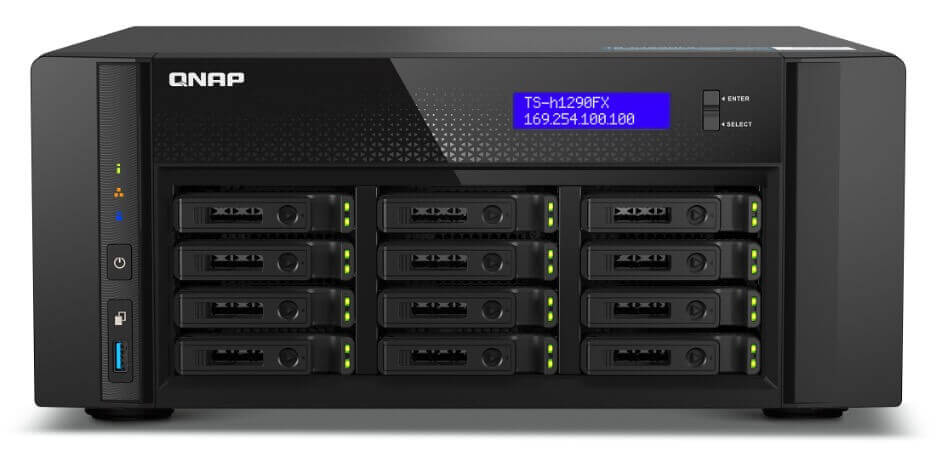 A product photo of a QNAP NAS. 