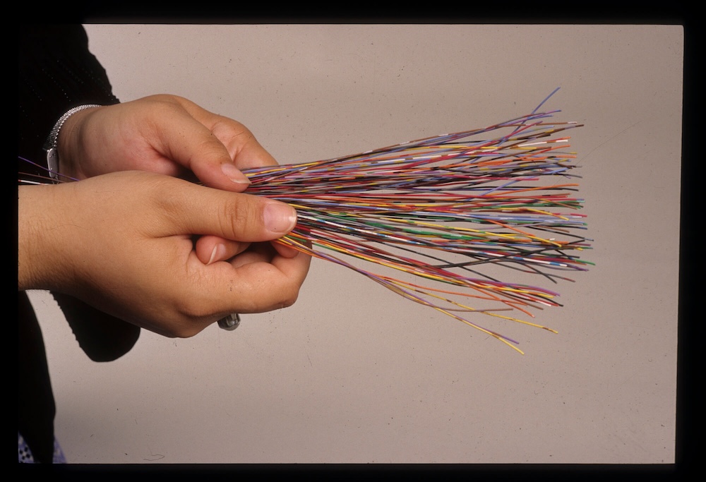A photo showing the fibers cables that Murray famously used to demonstrate the length of a nanosecond in light-time. 