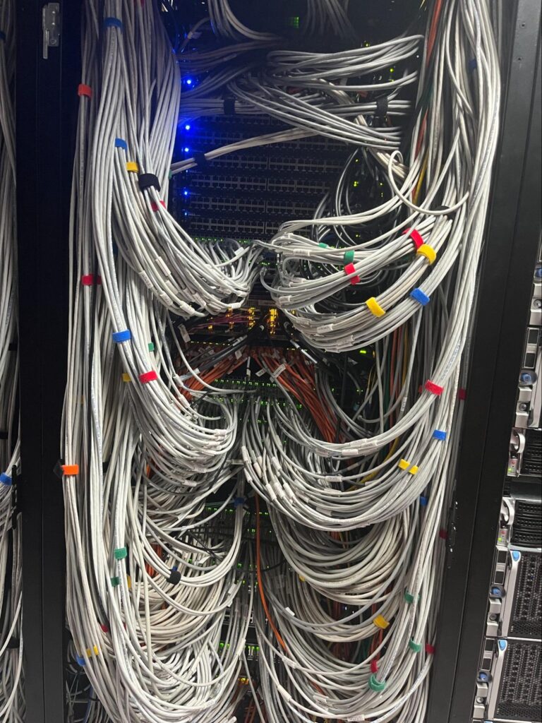 An image of cable dressing in a data center. 