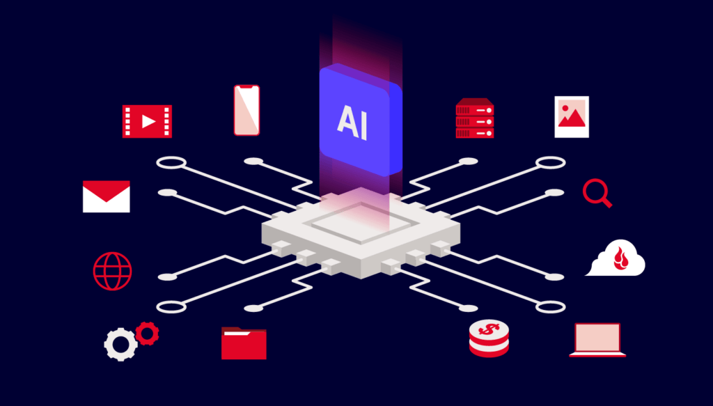 A decorative image showing an AI chip connecting icons of representing different files.