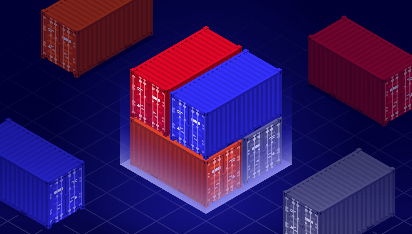 A decorative image showing containers stacked in a pattern. 