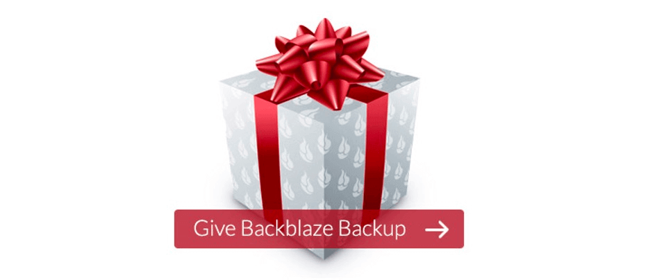 A decorative showing a gift covered in Backblaze logos. 