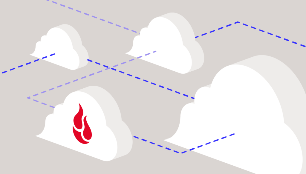 A decorative image showing clouds connected by digital lines. 