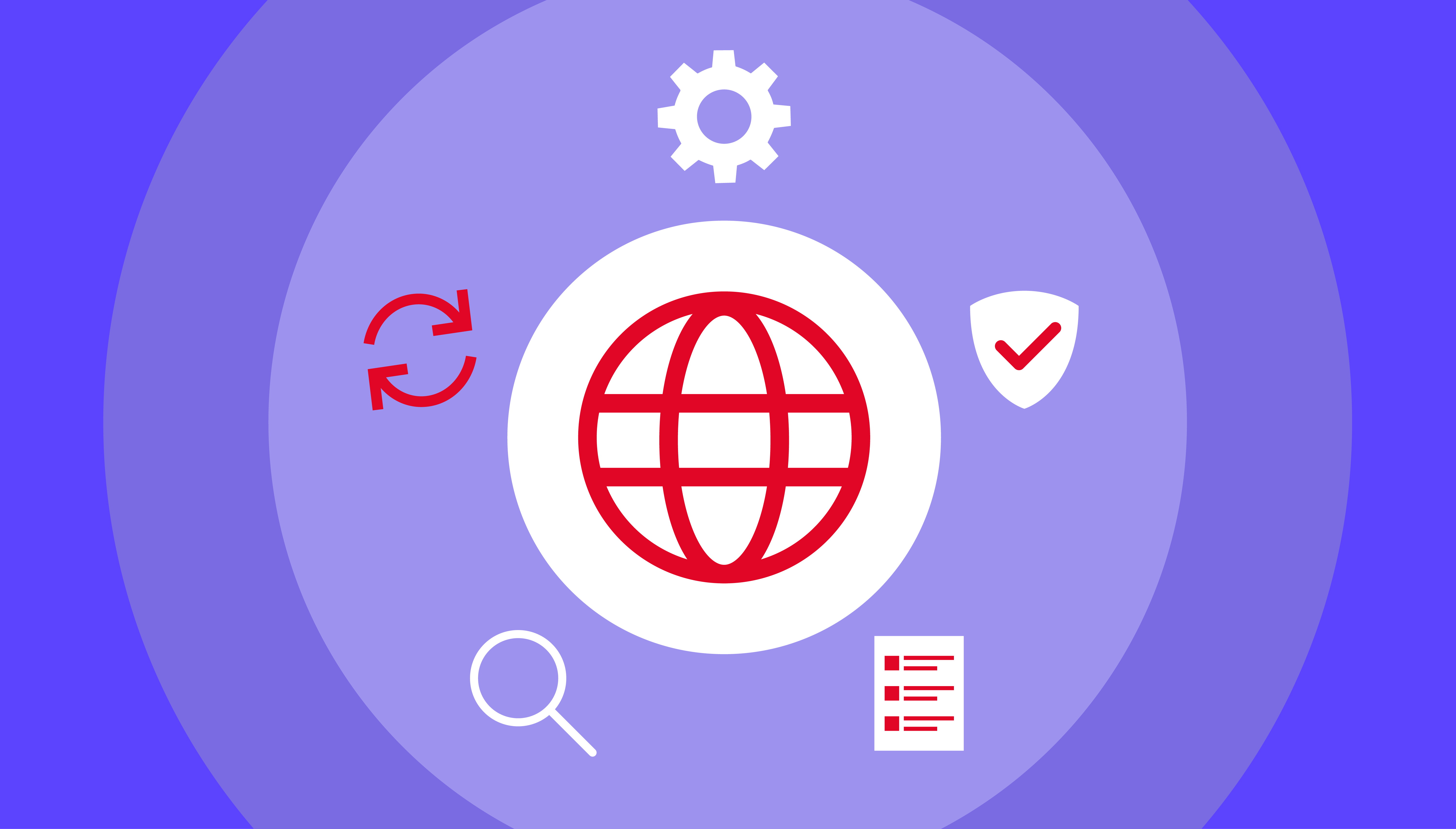 A decorative image showing various technology icons surrounding a globe. 