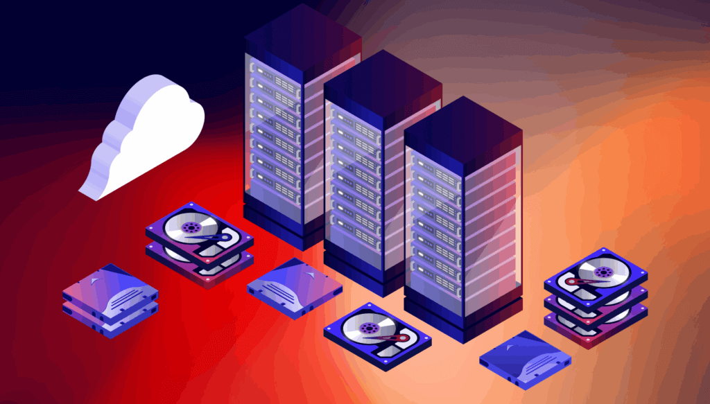 A decorative image showing multiple types of storage media. 