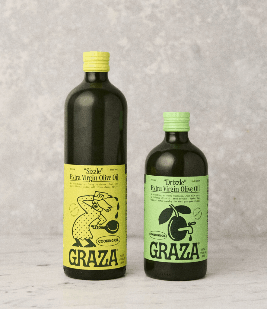 An image of Graza olive oil bottles