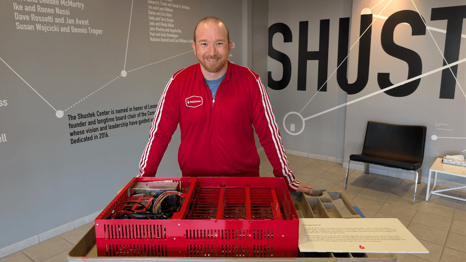 Yev with the Storage Pod at the Computer History Museum.