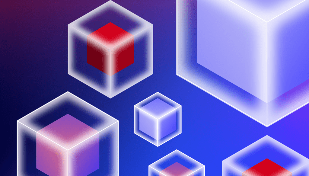 Isometric illustration of isolated data cubes on a blue gradient background, representing fragmented enterprise data silos.
